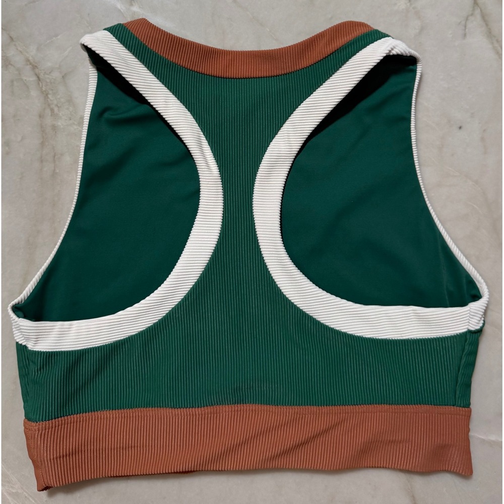 Beach Riot Sport Ribbed Crop Top Green Tan Colorblock Racerback Tank Small - Picture 7 of 7